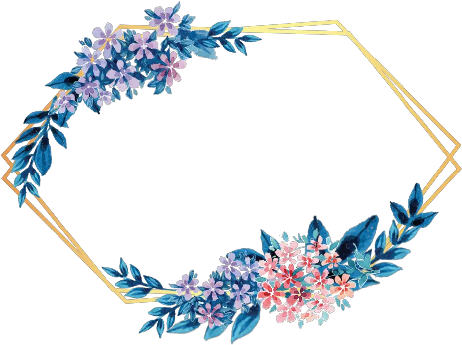 flower frame gold glitter geometric colorful Blue Watercolor Floral Border