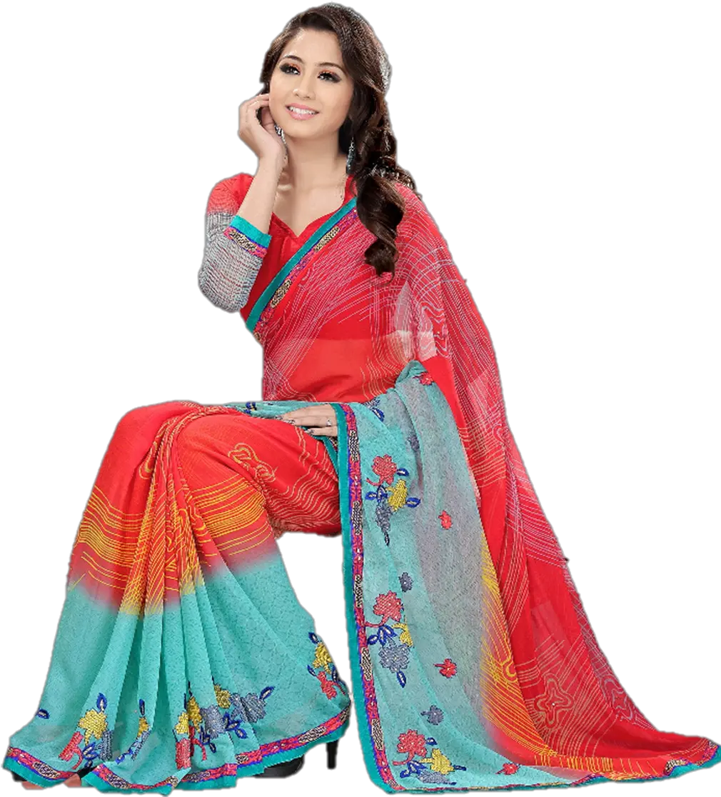 Sharda Sarees Blue And Red Designer Embroidered Saree Model Saree Image Hd