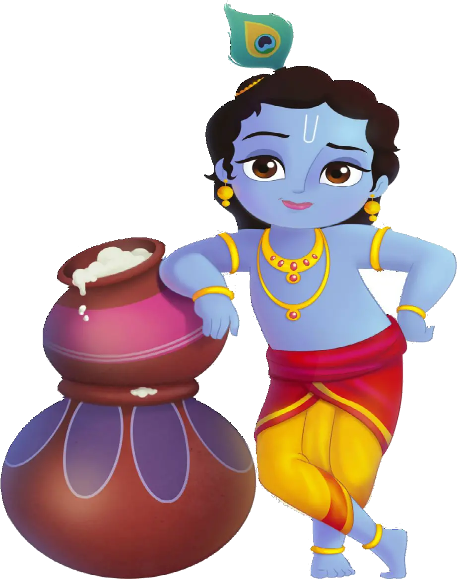 Lord Krishna Standing With Makhan Little Krishna Cartoon