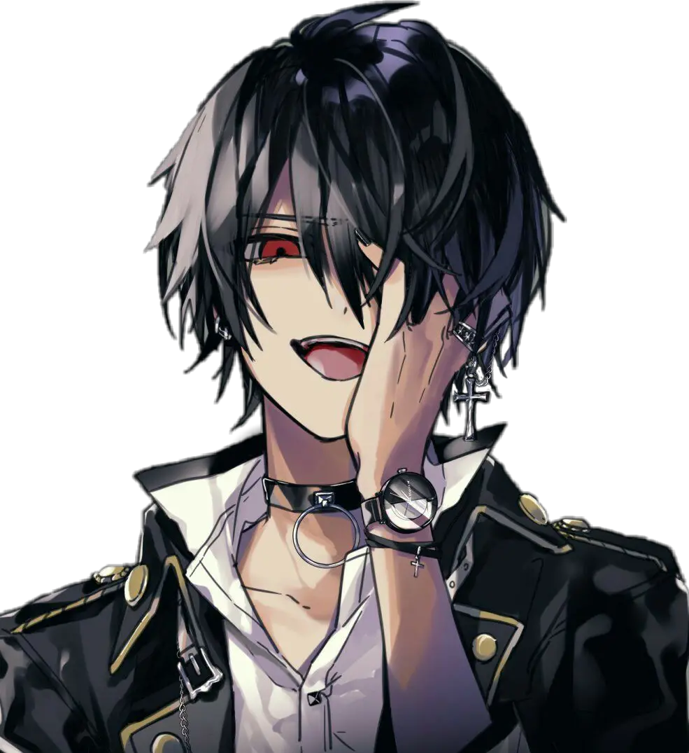 anime animeboy goth gothicstyle redeyes laughing Dark Aesthetic Anime Boy