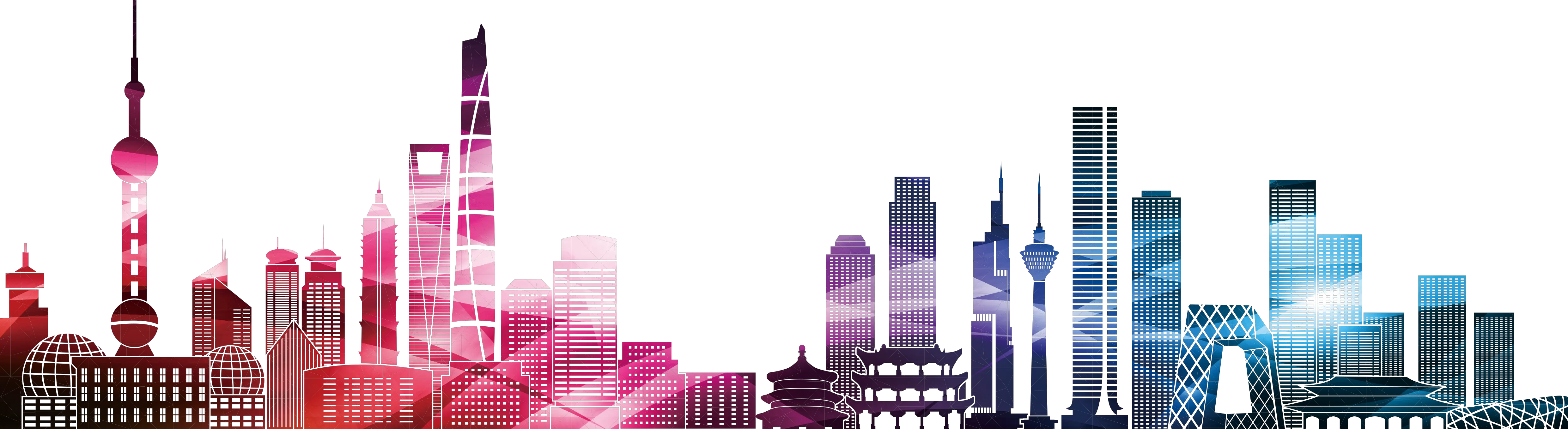 China Silhouette Colorful City Vector Png