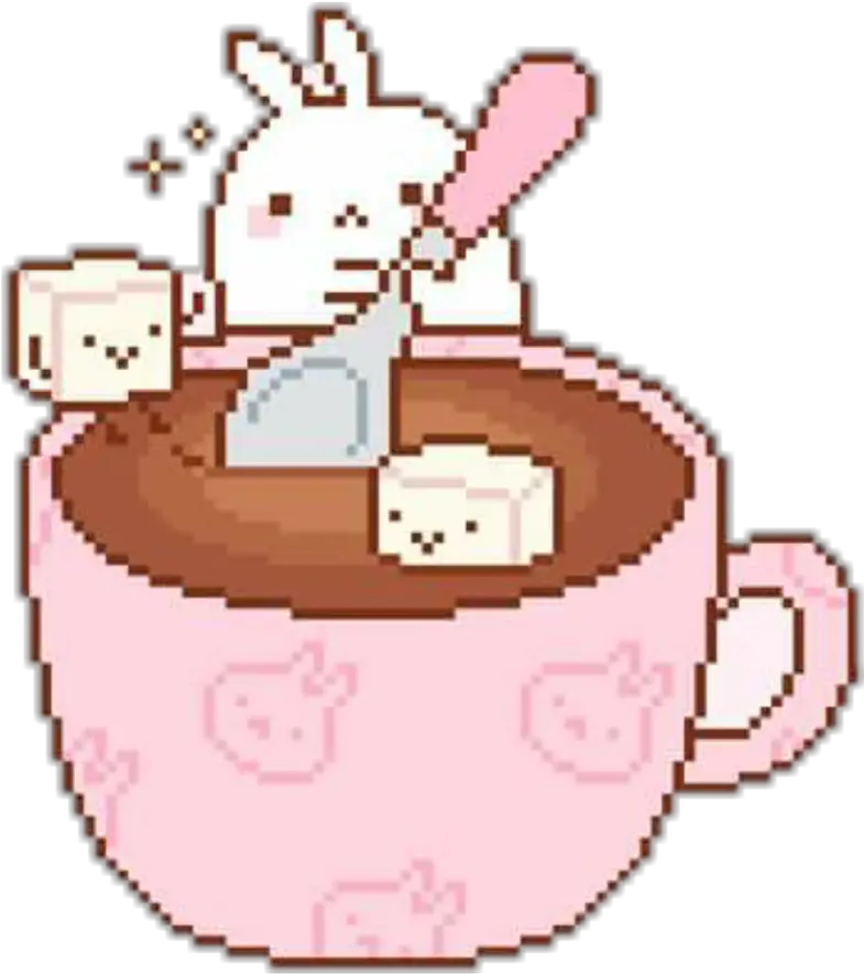 freetoedit cute kawaii pixel pastel bunny coffee Cute Coffee Pixel Art