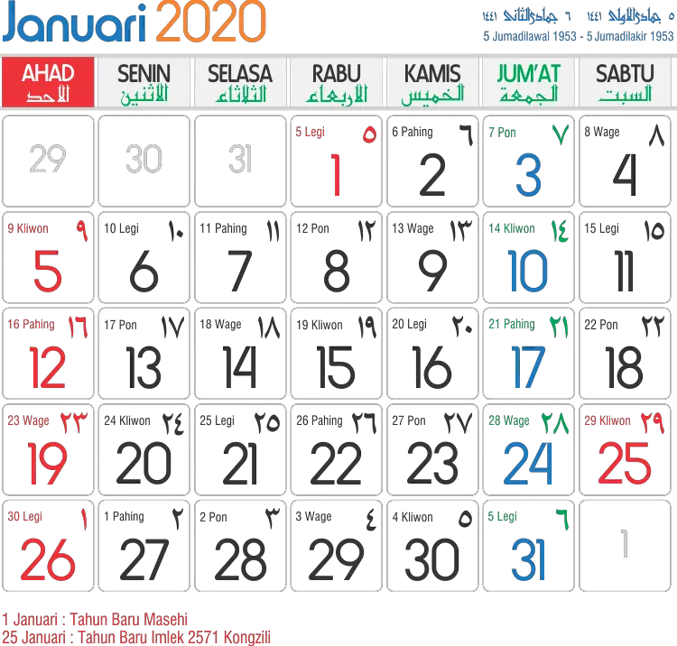 Kalender Hijriyah Kalender 2020