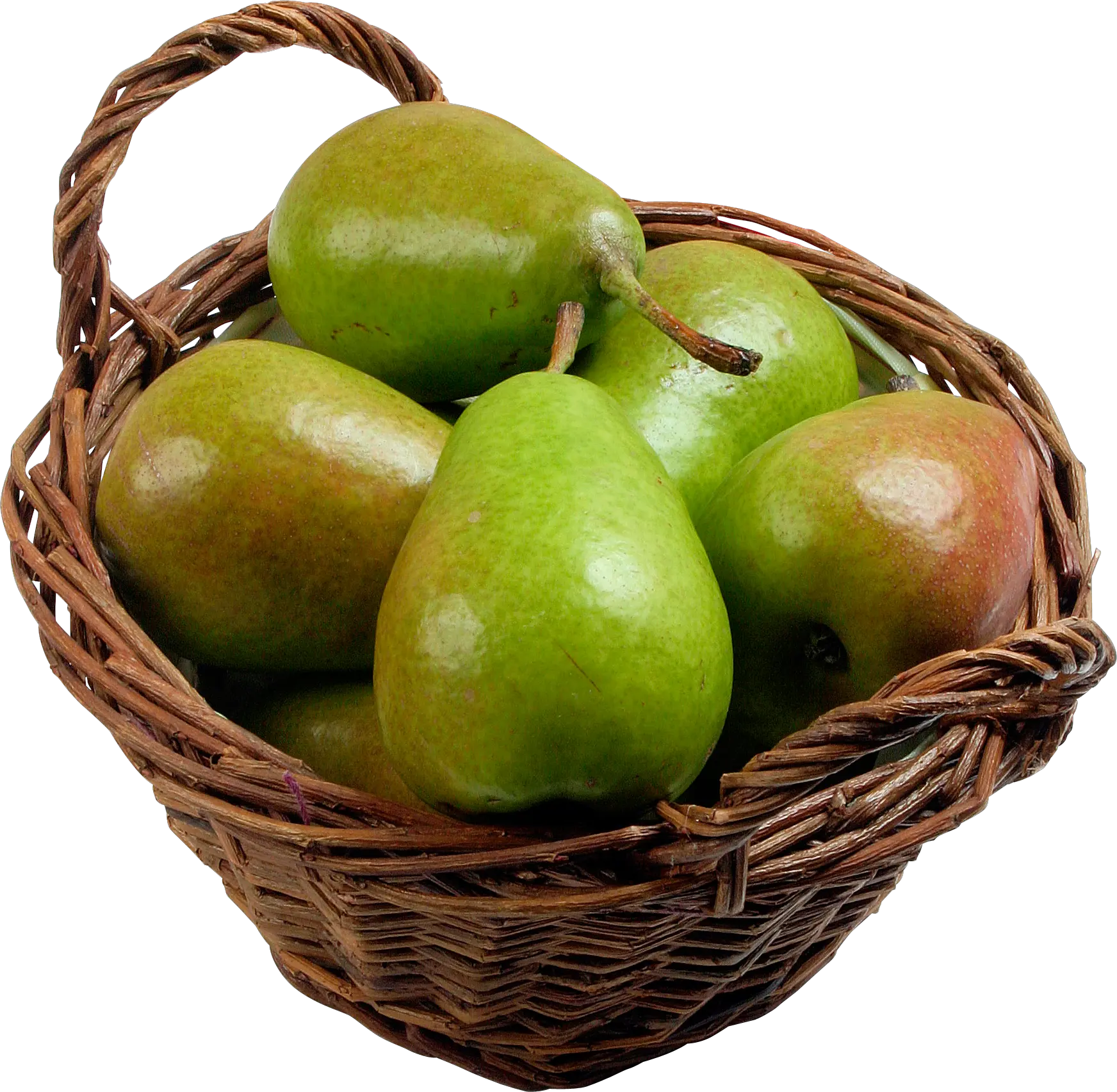 Green pears in basket PNG image